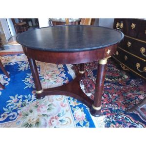 Empire Period Pedestal Table In Mahogany With Black Belgian Marble Top